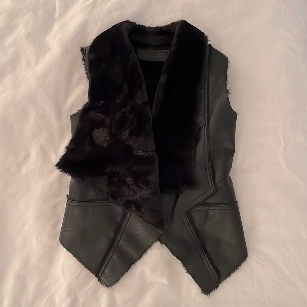 Blanknyc black faux fur and leather vest